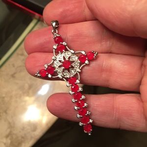 New Beautiful Ruby Red 923 silver Cross